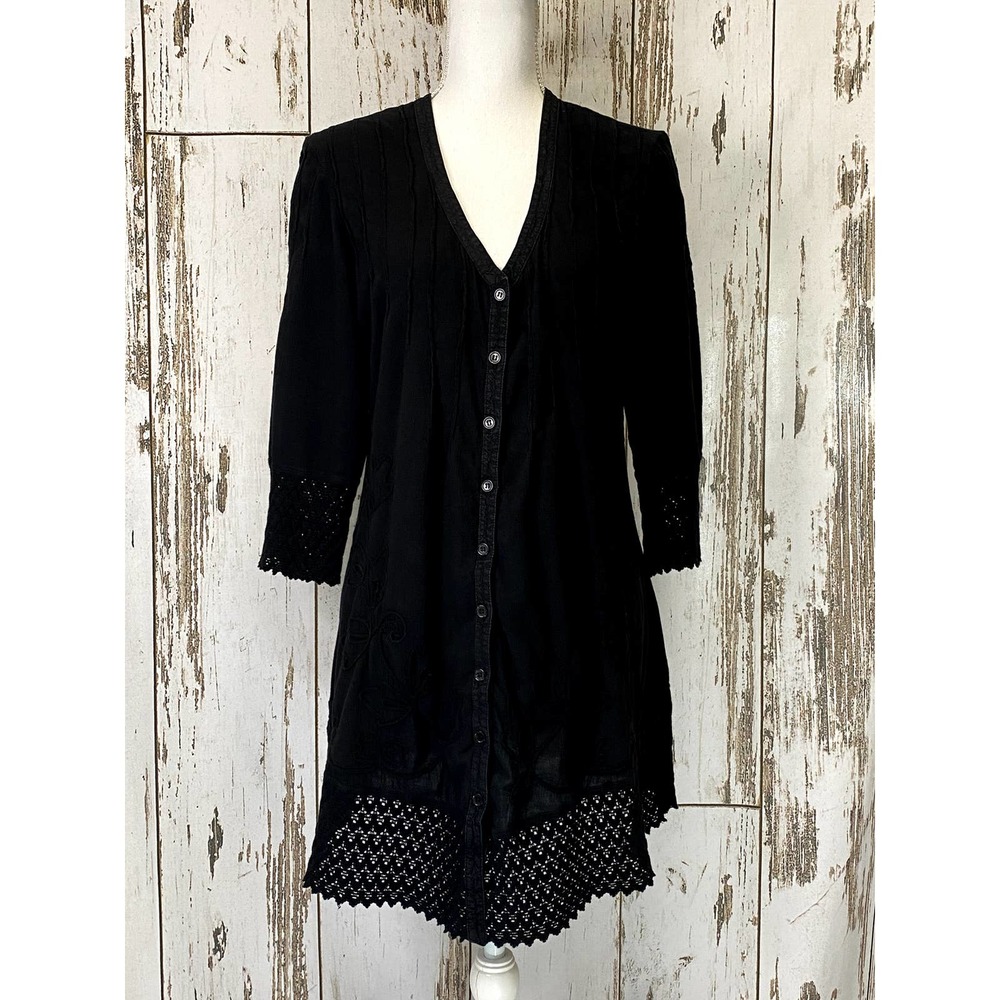 Soft Surroundings Black Embroidered Blouse